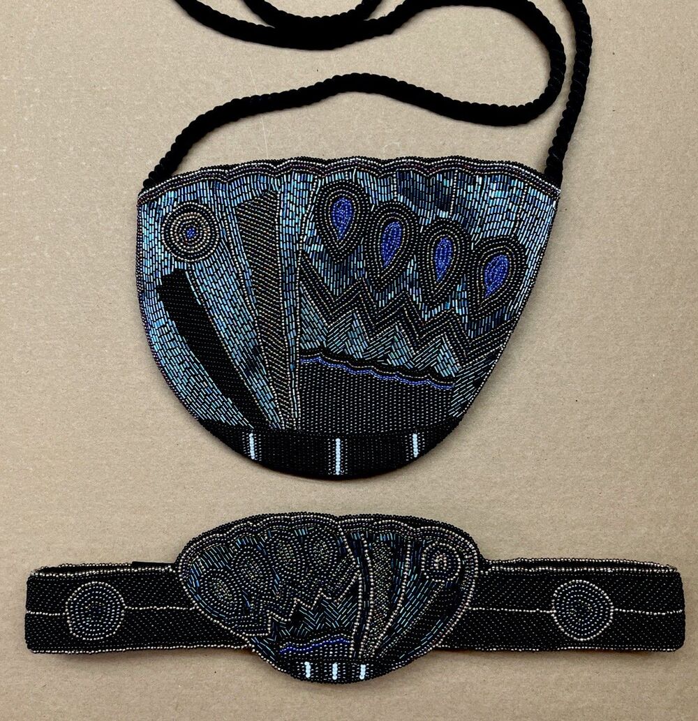 Vintage Glass Beaded Purse and Belt Set – 1980s Micheline Burke Design